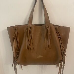 Valentino Tan Leather Tote with Tassels